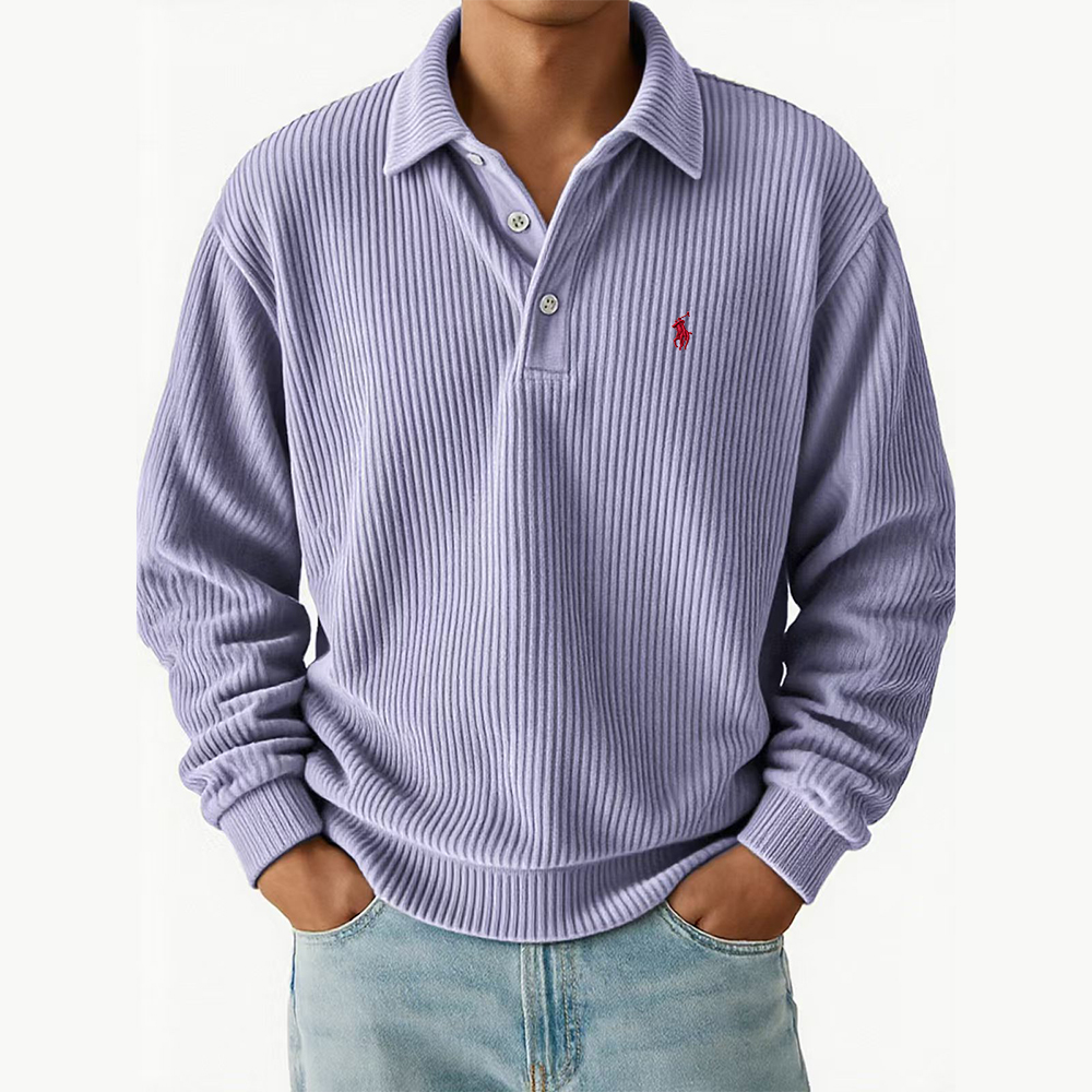 Ralph Lauren® Retro Casual Corduroy Striped Long Sleeved Polo Shirt
