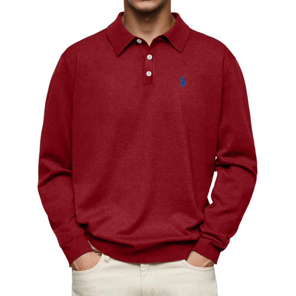 Ralph Lauren® Casual Comfortable Solid Color Lapel Long Sleeve Polo Shirt
