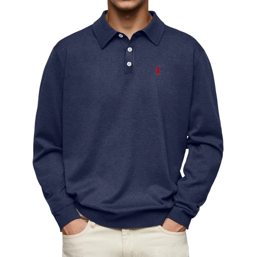 Ralph Lauren® Casual Comfortable Solid Color Lapel Long Sleeve Polo Shirt