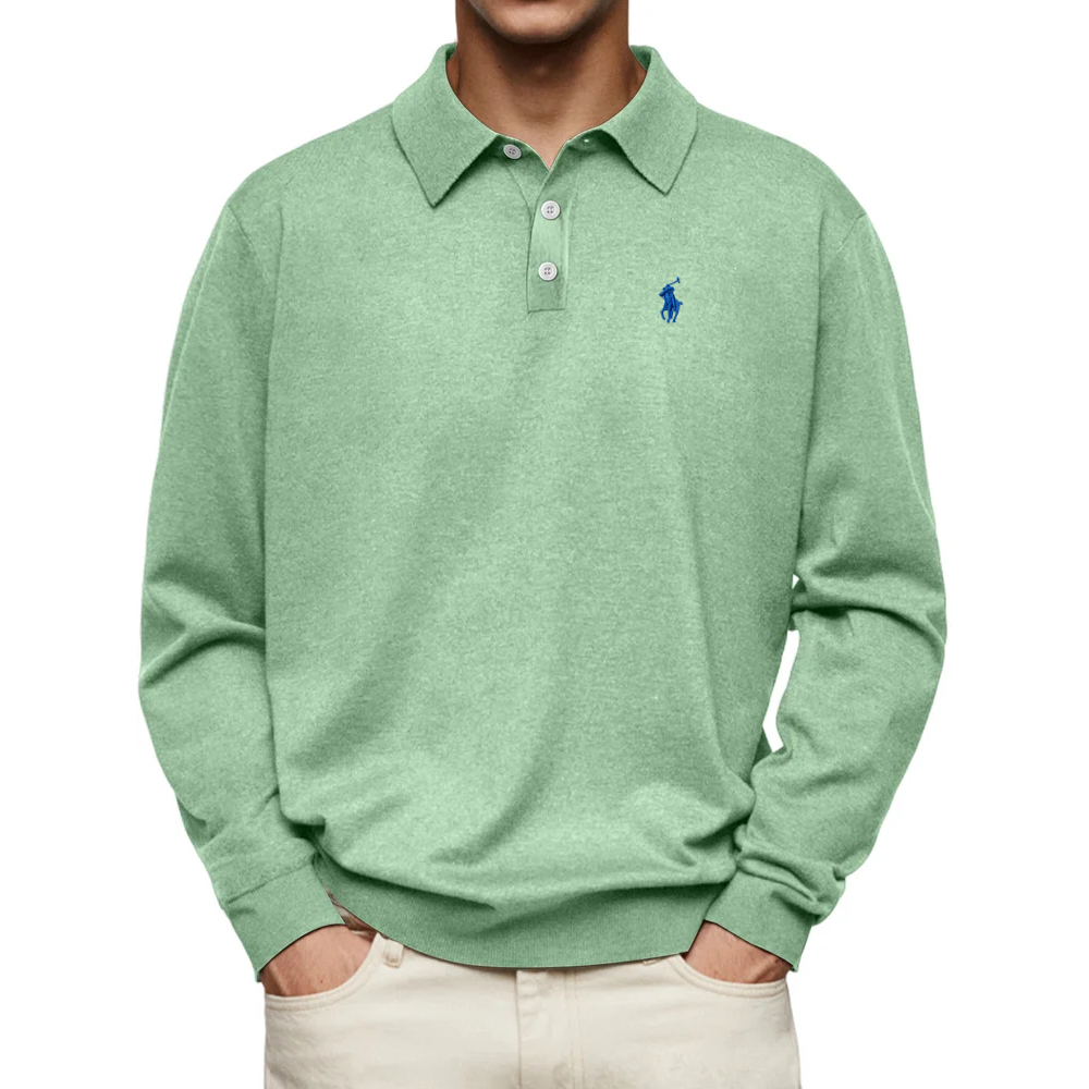 Ralph Lauren® Casual Comfortable Solid Color Lapel Long Sleeve Polo Shirt