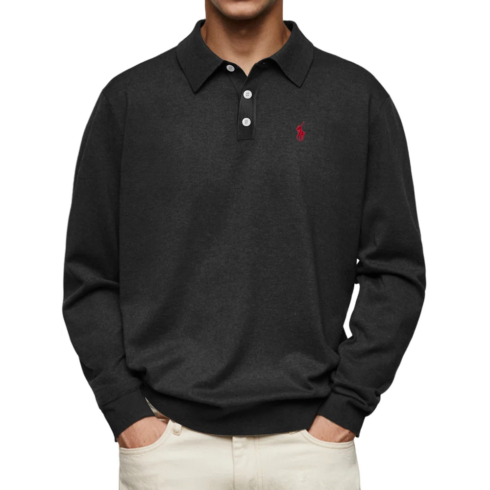 Ralph Lauren® Casual Comfortable Solid Color Lapel Long Sleeve Polo Shirt
