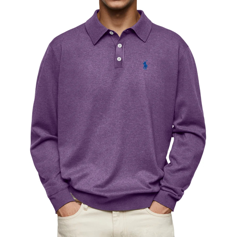 Ralph Lauren® Casual Comfortable Solid Color Lapel Long Sleeve Polo Shirt