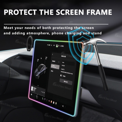 ElecMod Center Control Screen Streaming RGB Ambient Light with Wireless Charging Phone Holder For Tesla Model 3/Y 