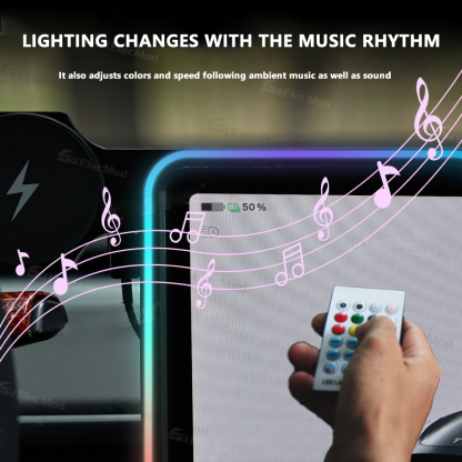 ElecMod Center Control Screen Streaming RGB Ambient Light with Wireless Charging Phone Holder For Tesla Model 3/Y 
