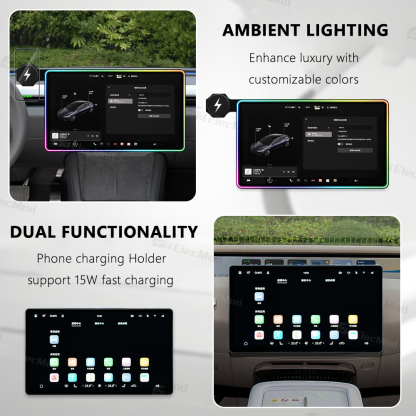 ElecMod Center Control Screen Streaming RGB Ambient Light with Wireless Charging Phone Holder For Tesla Model 3/Y 