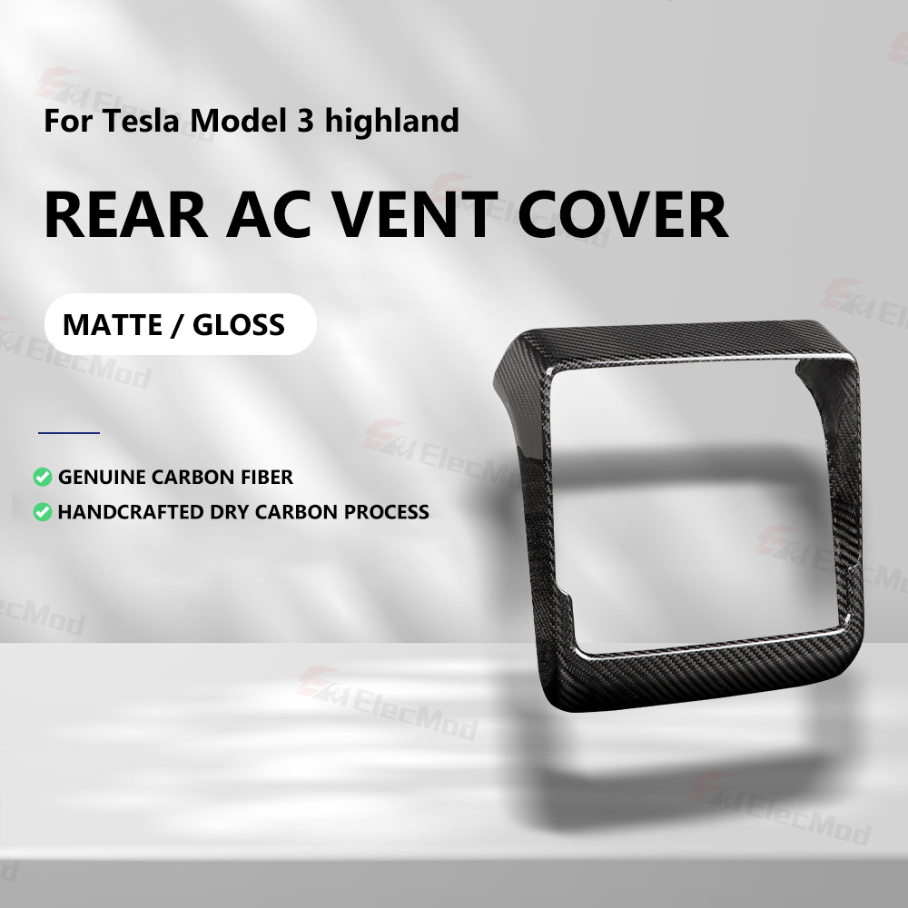 Elecmod Real Carbon Fiber Rear AC Vent Cover for 2024 Model 3 Highland