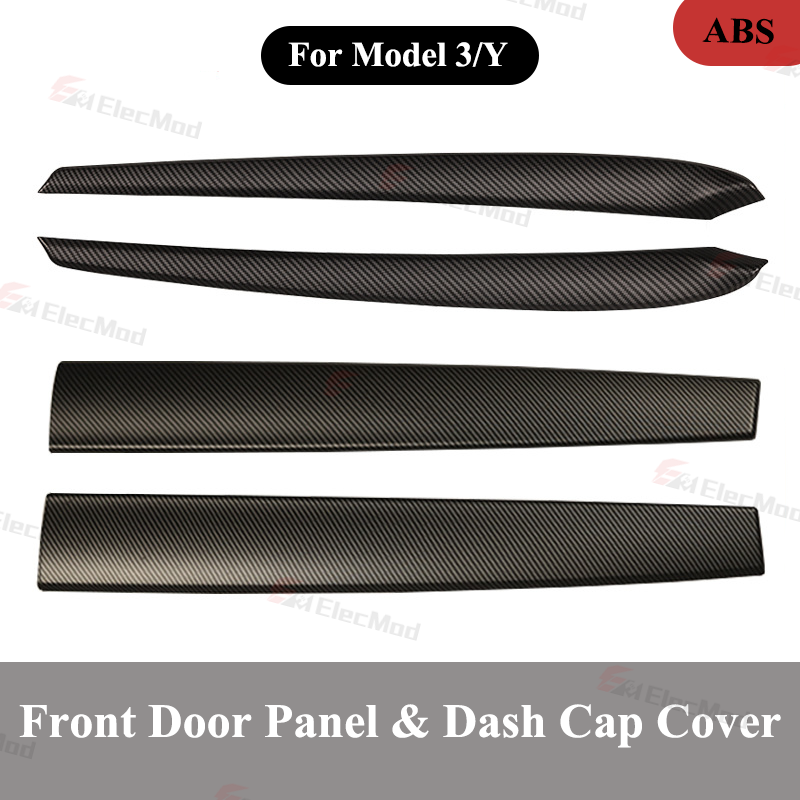 ElecMod ABS Carbon Fiber Pattern Dash Cap & Front Door Trim Panel Cover for Tesla Model 3/Y