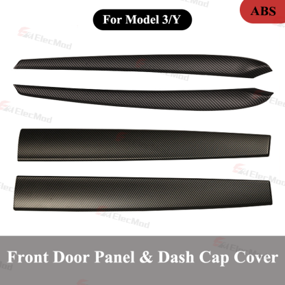 ElecMod ABS Carbon Fiber Pattern Dash Cap & Front Door Trim Panel Cover for Tesla Model 3/Y