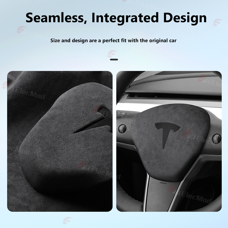 ElecMod Alcantara Tesla Steering Wheel Airbag Trim Cover for Model 3/Y