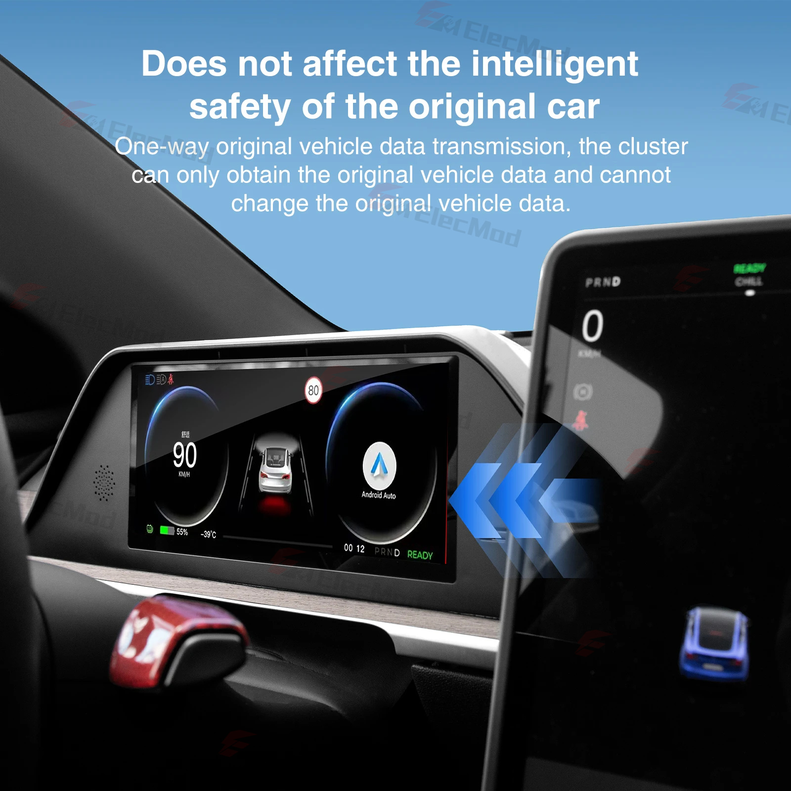 ElecMod M9 9-inch Intelligent Dashboard CarPlay Display for Tesla Model 3/Y - Inspired by Model S/X Design