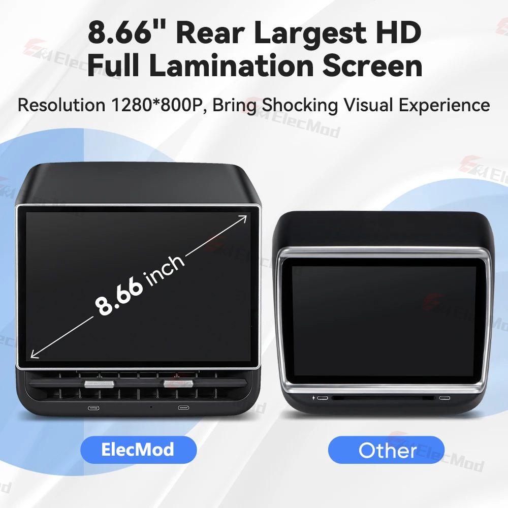 ElecMod 8.6-inch Rear Entertainment Display For Tesla Model 3/Y (Android & Large Air Vent)