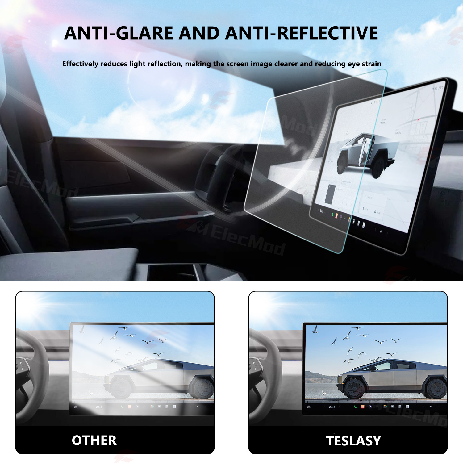 ElecModTempered Glass Screen Protectors For  Tesla Cybertruck Front & Rear Displays