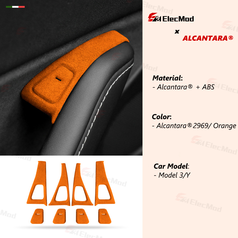 ElecMod Alcantara Door Button Switch Trim Cover For Tesla Model 3/Y