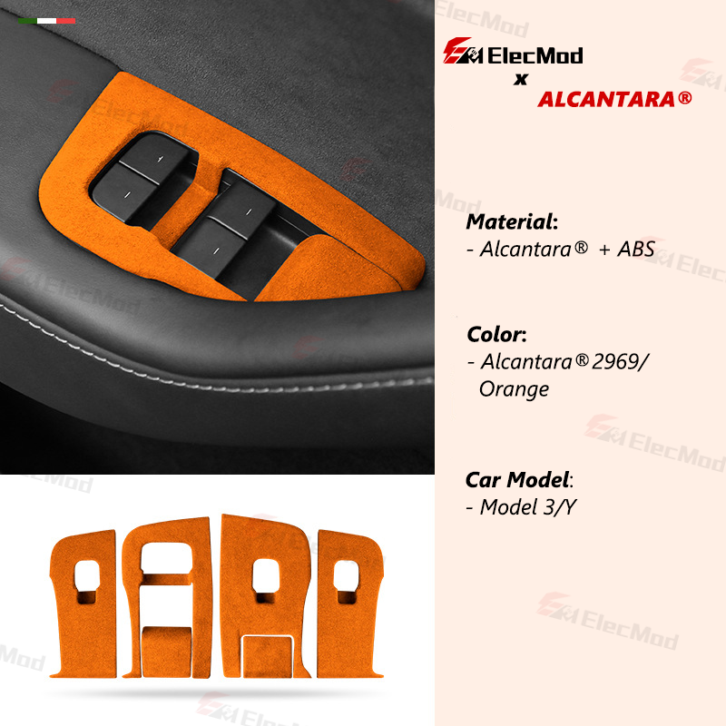 ElecMod Alcantara Window Switch Button Trim Cover For Tesla Model 3/Y