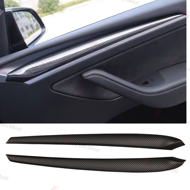 ElecMod ABS Carbon Fiber Pattern Dash Cap & Front Door Trim Panel Cover for Tesla Model 3/Y