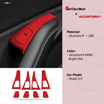 ElecMod Alcantara Door Button Switch Trim Cover For Tesla Model 3/Y