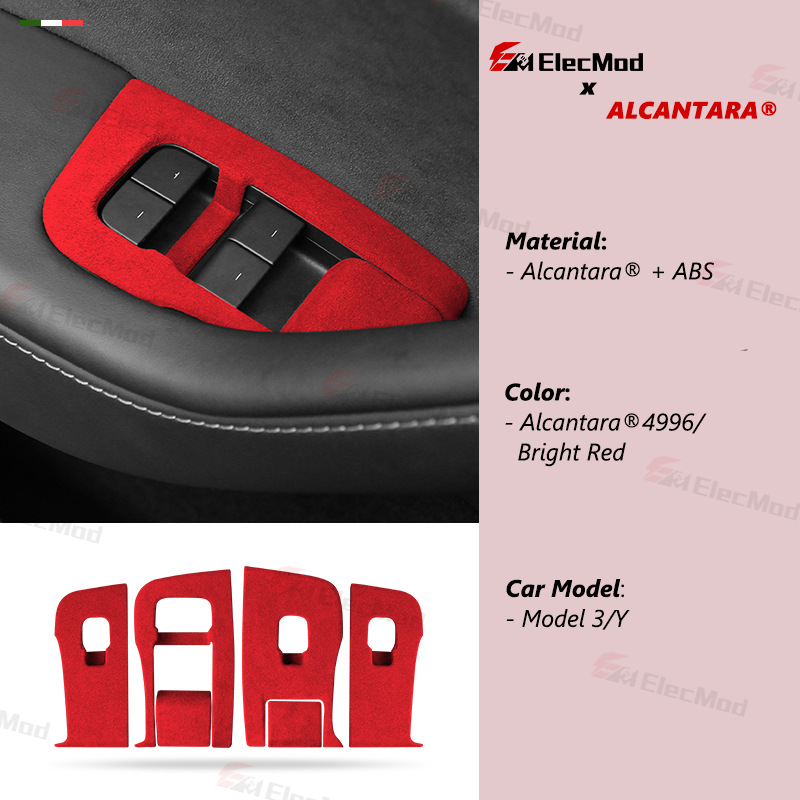 ElecMod Alcantara Window Switch Button Trim Cover For Tesla Model 3/Y