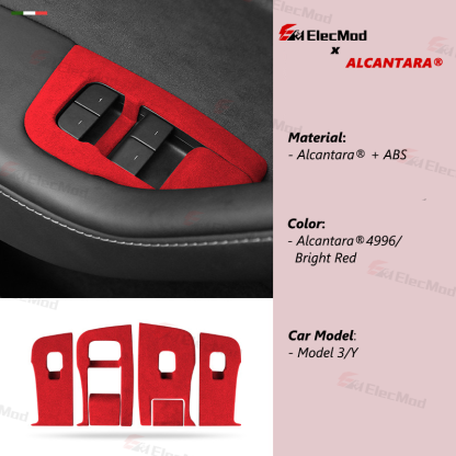 ElecMod Alcantara Window Switch Button Trim Cover For Tesla Model 3/Y