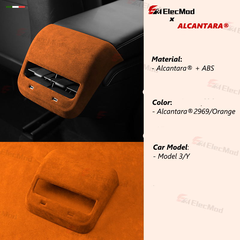 ElecMod Alcantara Rear AC Vents Trim Cover For Tesla Model 3/Y