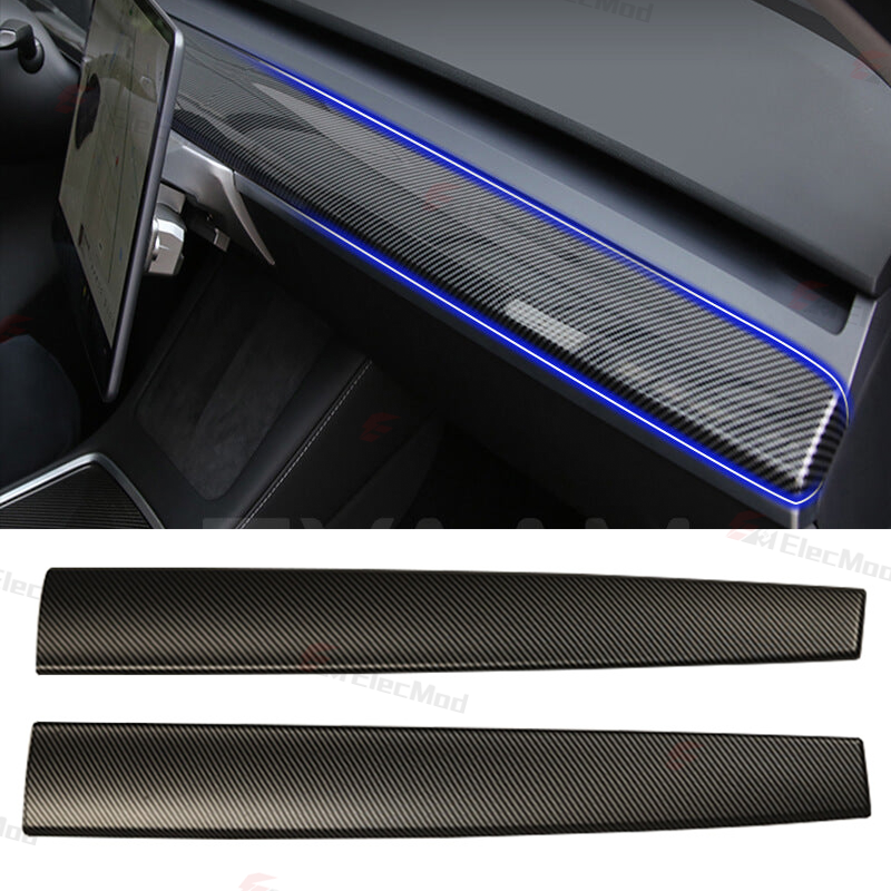 ElecMod ABS Carbon Fiber Pattern Dash Cap & Front Door Trim Panel Cover for Tesla Model 3/Y