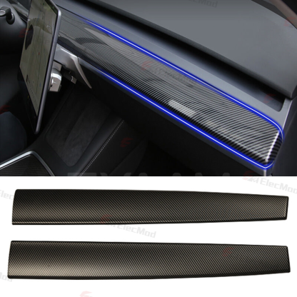 ElecMod ABS Carbon Fiber Pattern Dash Cap & Front Door Trim Panel Cover for Tesla Model 3/Y