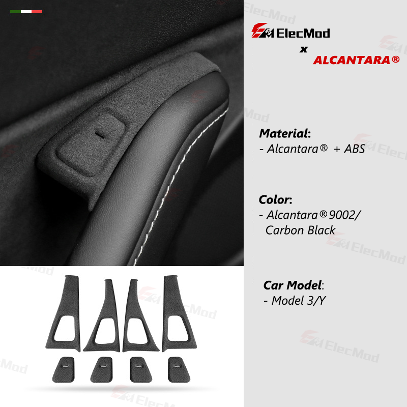 ElecMod Alcantara Door Button Switch Trim Cover For Tesla Model 3/Y