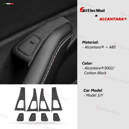 ElecMod Alcantara Door Button Switch Trim Cover For Tesla Model 3/Y