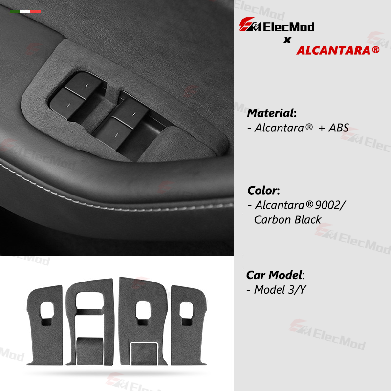 ElecMod Alcantara Window Switch Button Trim Cover For Tesla Model 3/Y