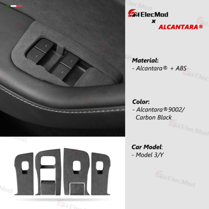 ElecMod Alcantara Window Switch Button Trim Cover For Tesla Model 3/Y