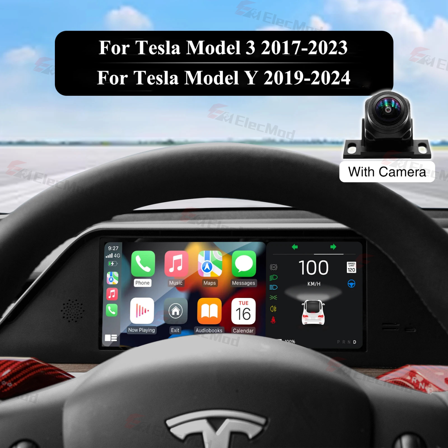 ElecMod M9 9-inch Intelligent Dashboard CarPlay Display for Tesla Model 3/Y - Inspired by Model S/X Design