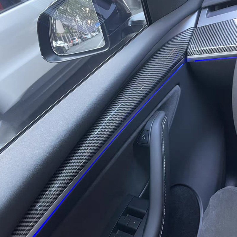 ElecMod ABS Carbon Fiber Pattern Dash Cap & Front Door Trim Panel Cover for Tesla Model 3/Y