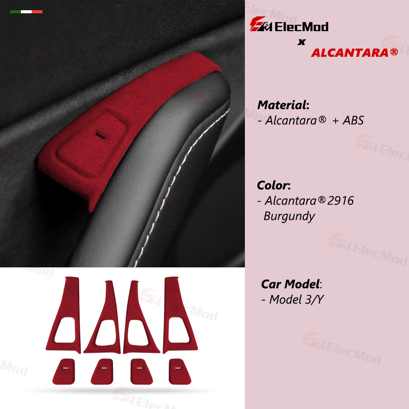 ElecMod Alcantara Door Button Switch Trim Cover For Tesla Model 3/Y