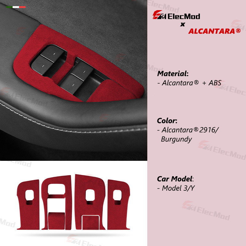 ElecMod Alcantara Window Switch Button Trim Cover For Tesla Model 3/Y