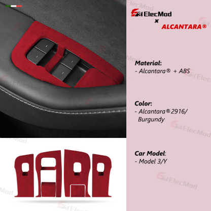 ElecMod Alcantara Window Switch Button Trim Cover For Tesla Model 3/Y