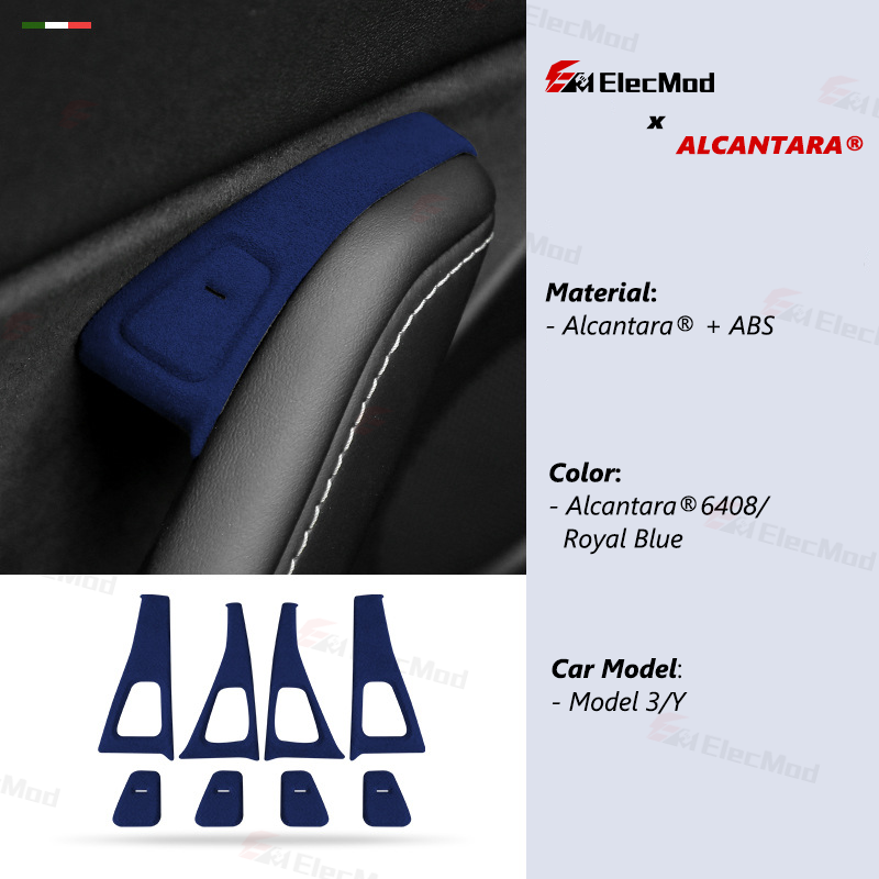 ElecMod Alcantara Door Button Switch Trim Cover For Tesla Model 3/Y