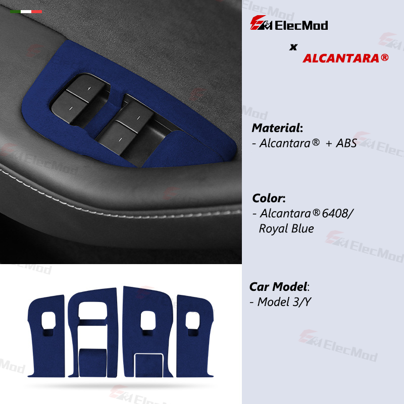 ElecMod Alcantara Window Switch Button Trim Cover For Tesla Model 3/Y