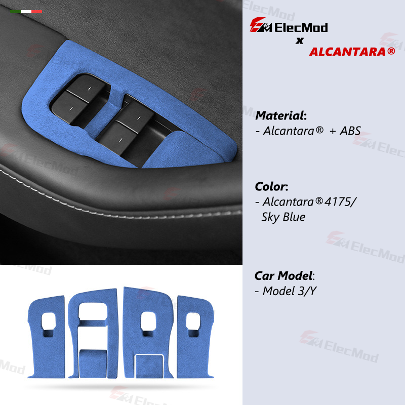 ElecMod Alcantara Window Switch Button Trim Cover For Tesla Model 3/Y