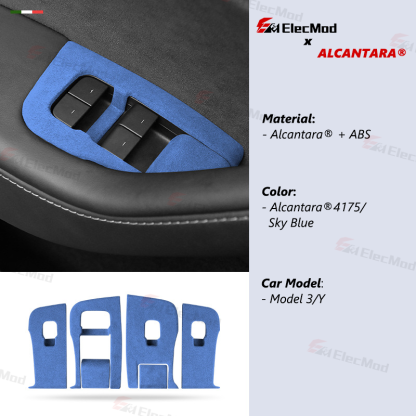 ElecMod Alcantara Window Switch Button Trim Cover For Tesla Model 3/Y