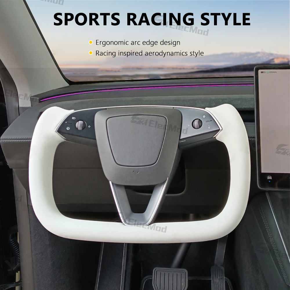 ElecMod Tesla Yoke Steering Wheel Alcantara / Nappa Leather with Heated For  Model Y Juniper 2025+