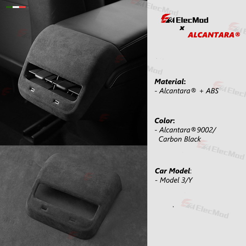 ElecMod Alcantara Rear AC Vents Trim Cover For Tesla Model 3/Y