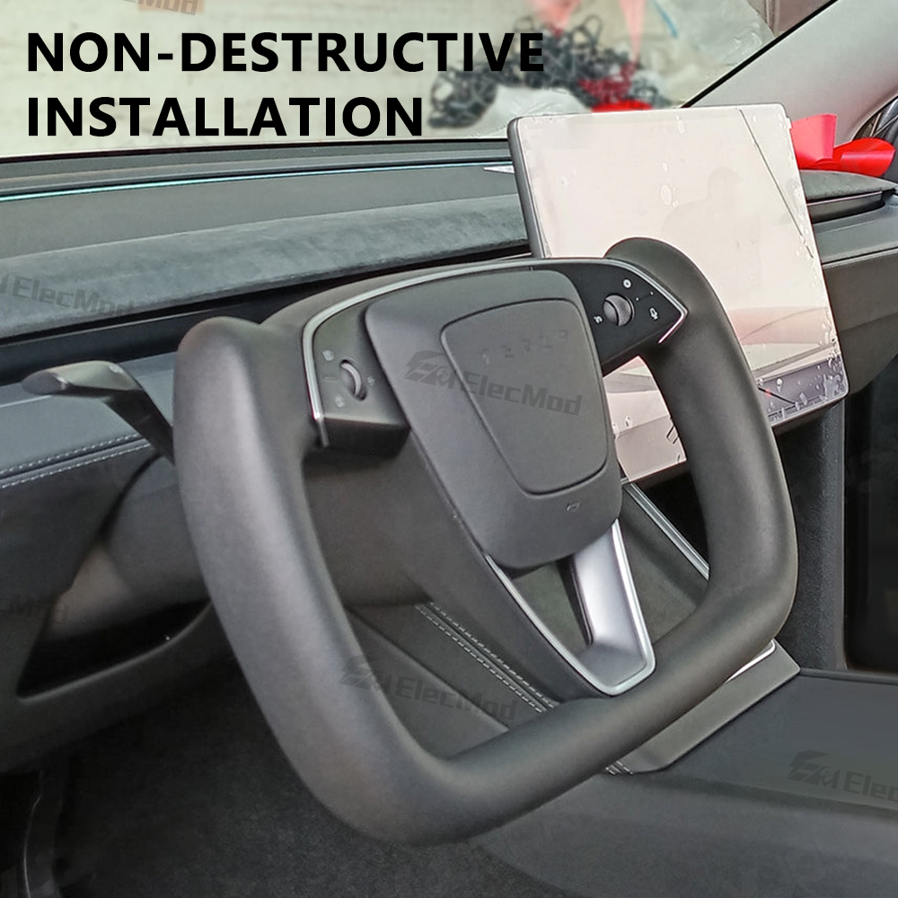 ElecMod Tesla Yoke Steering Wheel Alcantara / Nappa Leather with Heated For  Model Y Juniper 2025+