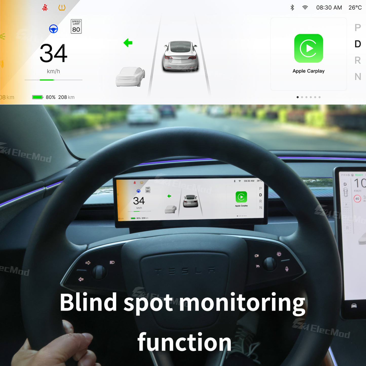 ElecMod F11 Dashboard Touch Screen CarPlay Instrument Cluster For Model Y Juniper / Model 3 Highland / Model 3/Y