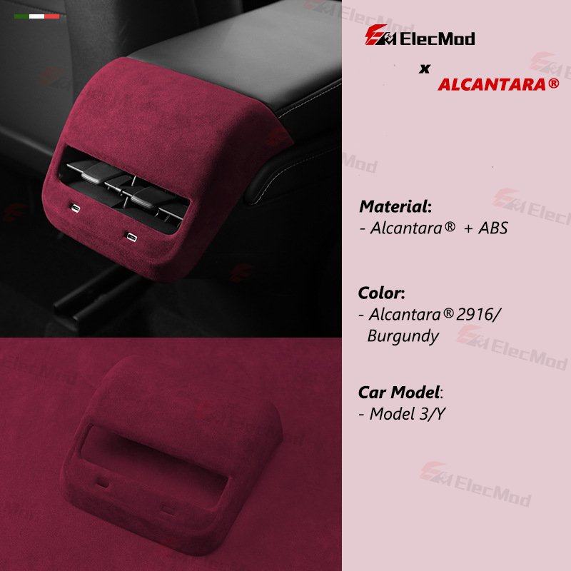 ElecMod Alcantara Rear AC Vents Trim Cover For Tesla Model 3/Y