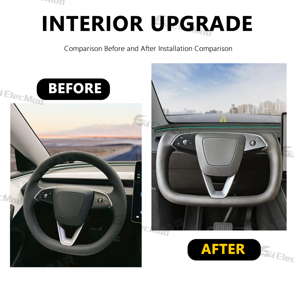 ElecMod Tesla Yoke Steering Wheel Alcantara / Nappa Leather with Heated For  Model Y Juniper 2025+