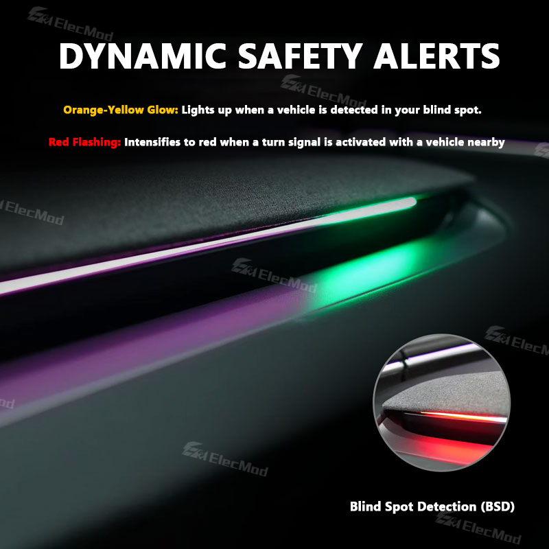 ElecMod BSD Blind Spot Detection Smart Ambient Lighting System For Model 3/Y/3 Highland/ Y Juniper