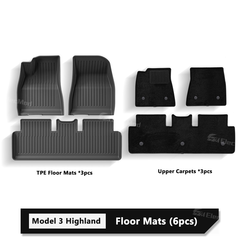 ElecMod Tesla TEP Floor Mats Non-slip Waterproof Durable Car Mats For 2024+ Model 3 Highland
