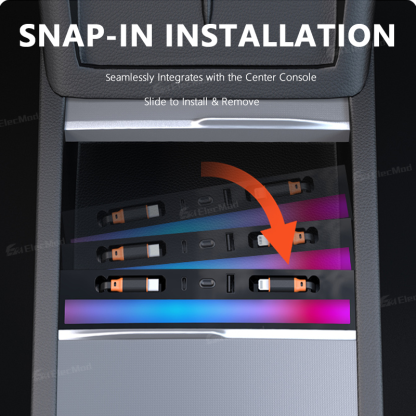 ElecMod USB HUB Center Console Adapter Docking Station With Ambient Light For Model Y Juniper/Model 3 Highland