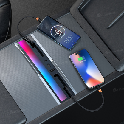 ElecMod USB HUB Center Console Adapter Docking Station With Ambient Light For Model Y Juniper/Model 3 Highland