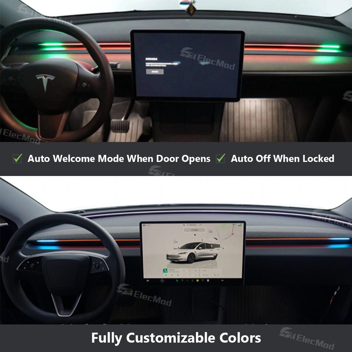 ElecMod BSD Blind Spot Detection Smart Ambient Lighting System For Model 3/Y/3 Highland/ Y Juniper
