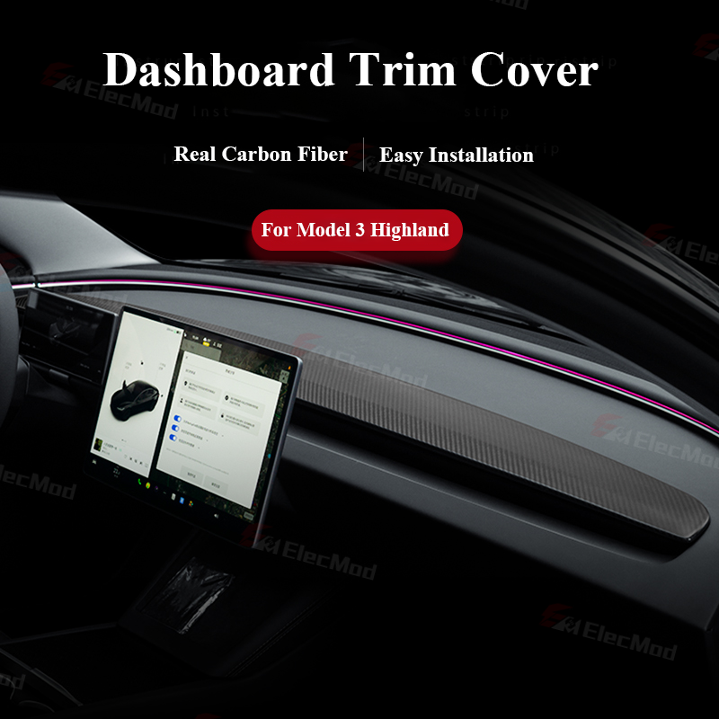 ElecMod Real Carbon Fiber Dash Cap Cover For Model 3 Highland
